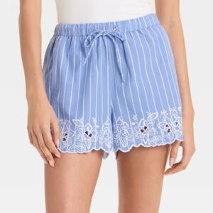 Blue & White Striped Eyelet Shorts